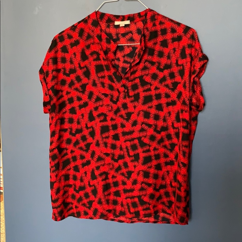 Red and black short sleeve blouse